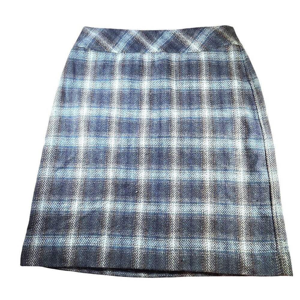 Talbots skirt Womens Blue Plaid Wool Blend Pencil Size 10 dark academia office
